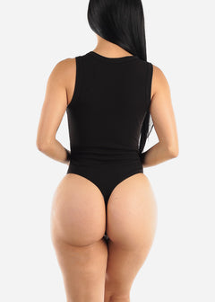 Black Sleeveless Crewneck Thong Bodysuit
