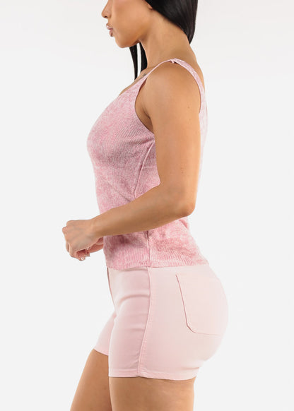 Sleeveless Metallic Vneck Knitted Top Light Pink