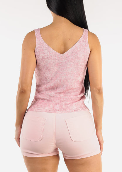 Sleeveless Metallic Vneck Knitted Top Light Pink
