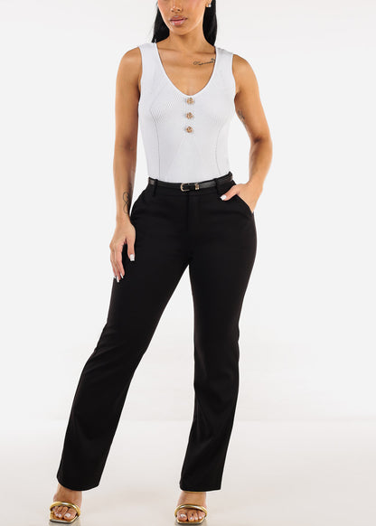 Sleeveless Scoop Neck Rib Knit White Top