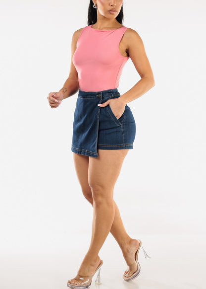 Sleeveless Boat Neckline Mesh Thong Bodysuit Pink