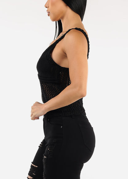 Sleeveless Crochet Top Black