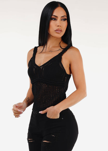 Sleeveless Crochet Top Black