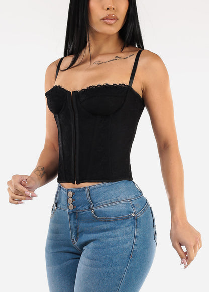 Sleeveless Lace Bustier Corset Top Black