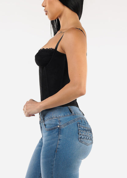 Sleeveless Lace Bustier Corset Top Black