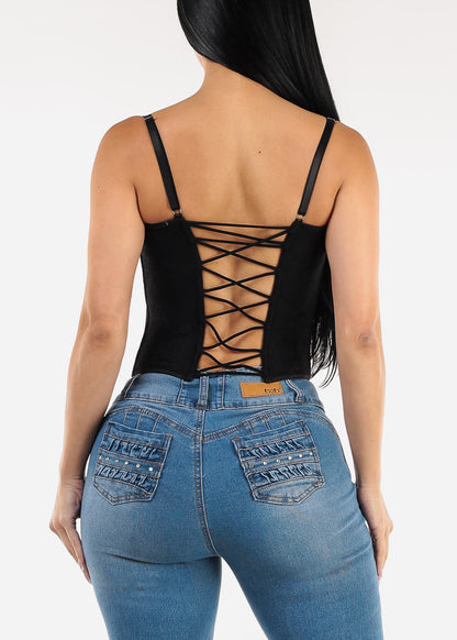 Sleeveless Lace Bustier Corset Top Black