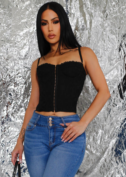 Sleeveless Lace Bustier Corset Top Black