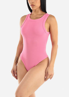 Sleeveless Crewneck Thong Bodysuit Pink