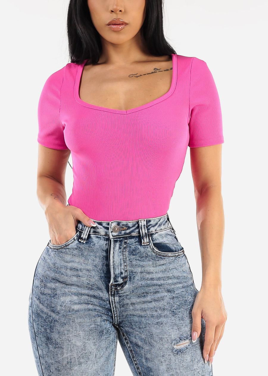 Vneck Short Sleeve Top Royal Fuchsia