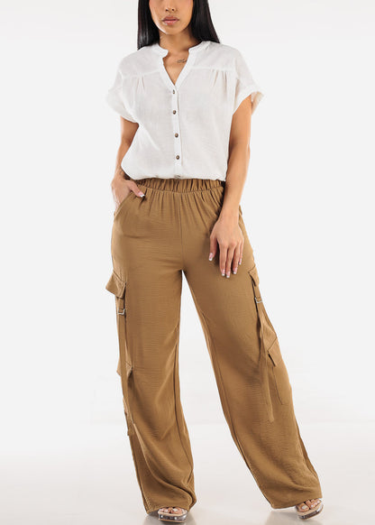 Short Sleeve Button Up Linen Blouse White