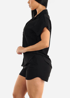 Black Short Sleeve Shirt & Shorts (2 PCE SET)