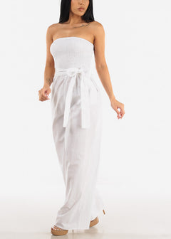 Strapless White Wide Legged Linen Jumpsuit