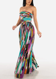 Strapless Wide Legged Printed Jumpsuit Multicolor