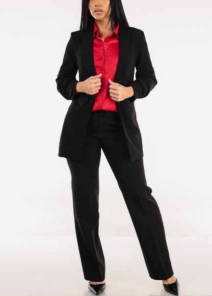 Long Sleeve Button Down Stretch Satin Blouse Red