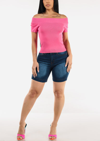 Off Shoulder Stretchy Top Hot Pink
