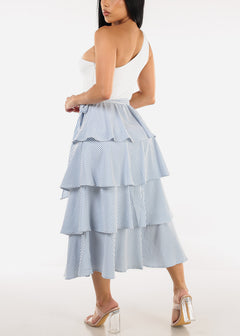 One Shoulder Stripe Ruffed Maxi Dress