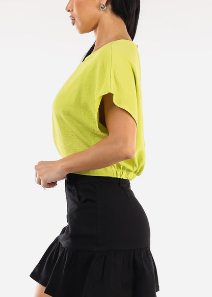 Short Dolman Sleeve Round Neckline Blouse Lime