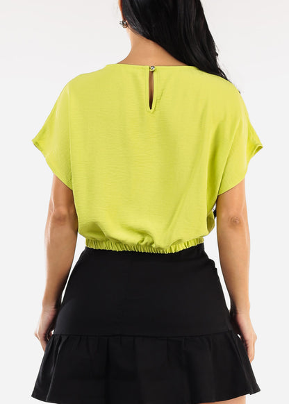 Short Dolman Sleeve Round Neckline Blouse Lime