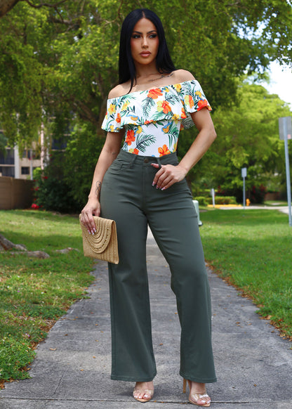 White Off Shoulder Floral Bodysuit