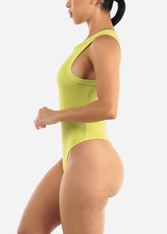 Sleeveless Crewneck Thong Bodysuit Neon Lime