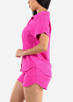 Fuchsia Short Sleeve Shirt & Shorts (2 PCE SET)