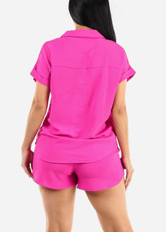 Fuchsia Short Sleeve Shirt & Shorts (2 PCE SET)
