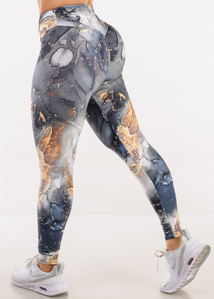 MADE IN BRAZIL Butt Lift Scrunch Leggings Marble Print