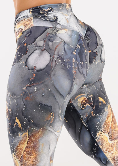 MADE IN BRAZIL Butt Lift Scrunch Leggings Marble Print