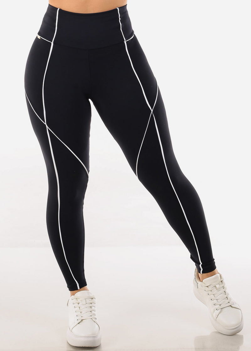 MADE IN BRAZIL Butt Lift Black Scrunch Leggings w White Trim