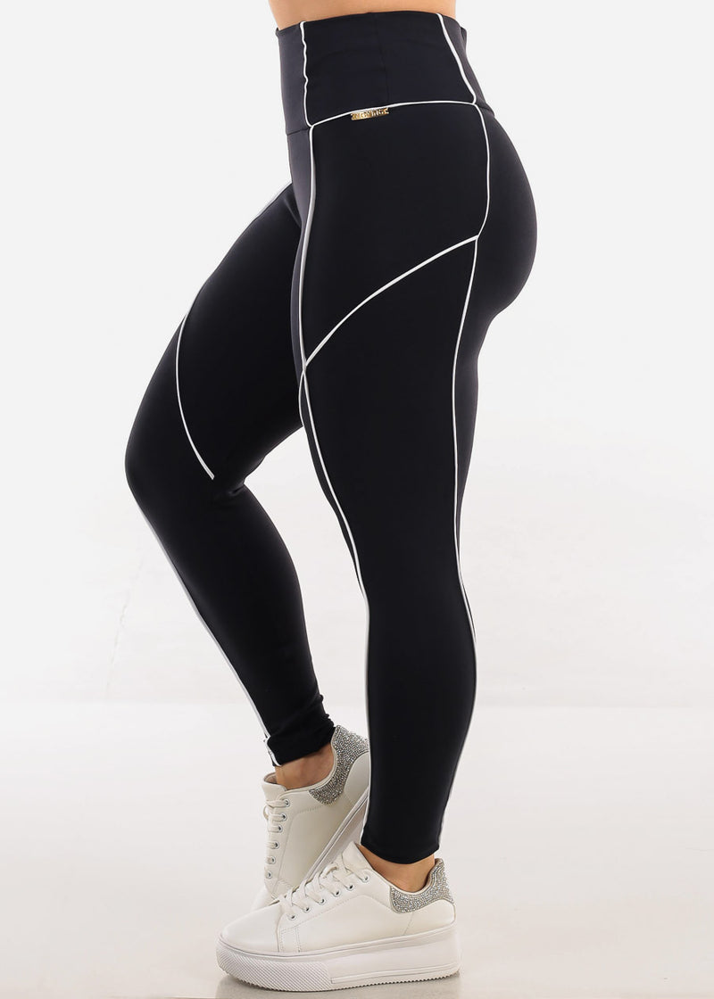 MADE IN BRAZIL Butt Lift Black Scrunch Leggings w White Trim