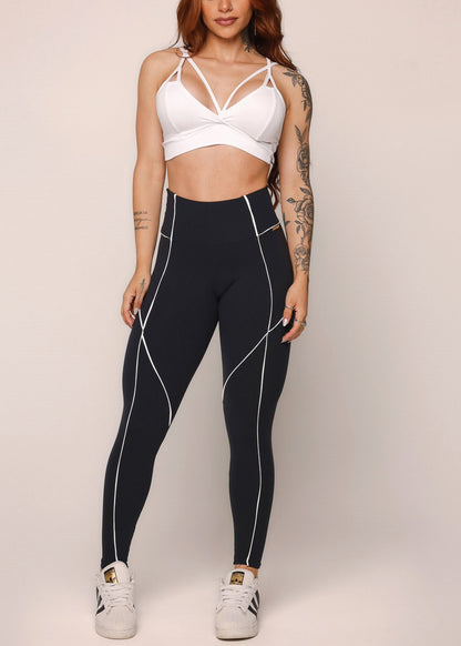 MADE IN BRAZIL Butt Lift Black Scrunch Leggings w White Trim