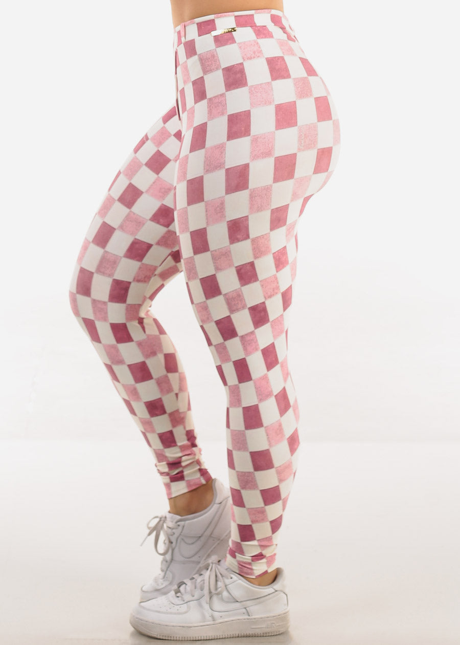 MADE IN BRAZIL Butt Lift Scrunch Leggings Plaid Pink
