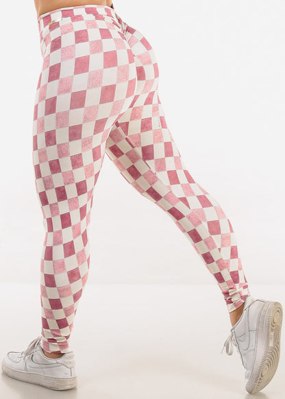 MADE IN BRAZIL Butt Lift Scrunch Leggings Plaid Pink
