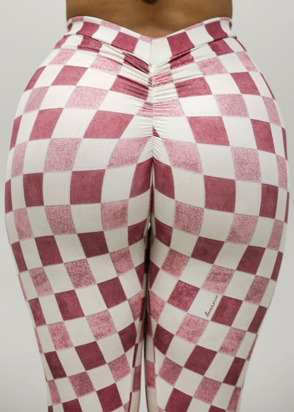 MADE IN BRAZIL Butt Lift Scrunch Leggings Plaid Pink