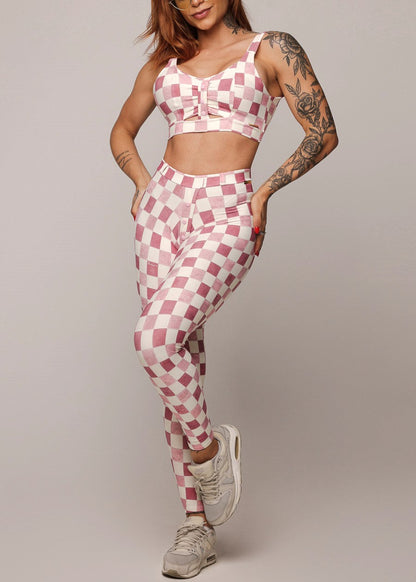 MADE IN BRAZIL Butt Lift Scrunch Leggings Plaid Pink