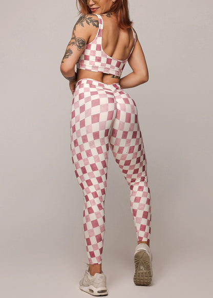 MADE IN BRAZIL Butt Lift Scrunch Leggings Plaid Pink
