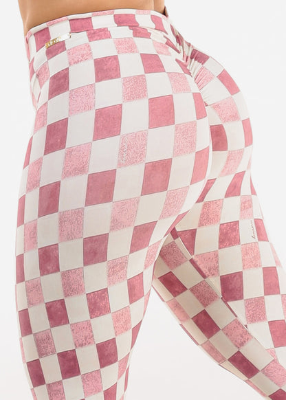 MADE IN BRAZIL Butt Lift Scrunch Leggings Plaid Pink