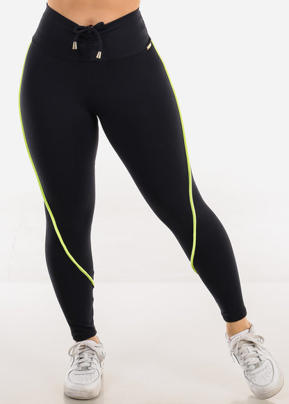 MADE IN BRAZIL Butt Lift Black Scrunch Leggings w Neon Green Trim