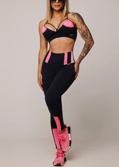 MADE IN BRAZIL Butt Lift Black Scrunch Leggings w Pink Trim