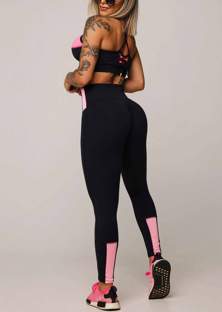 MADE IN BRAZIL Butt Lift Black Scrunch Leggings w Pink Trim