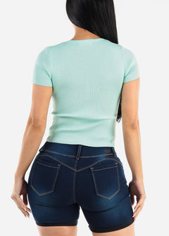 Fitted Short Sleeve Ribbed Top Mint