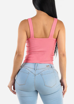 Seamless Ribbed Cami Top w Buckle Straps Pink