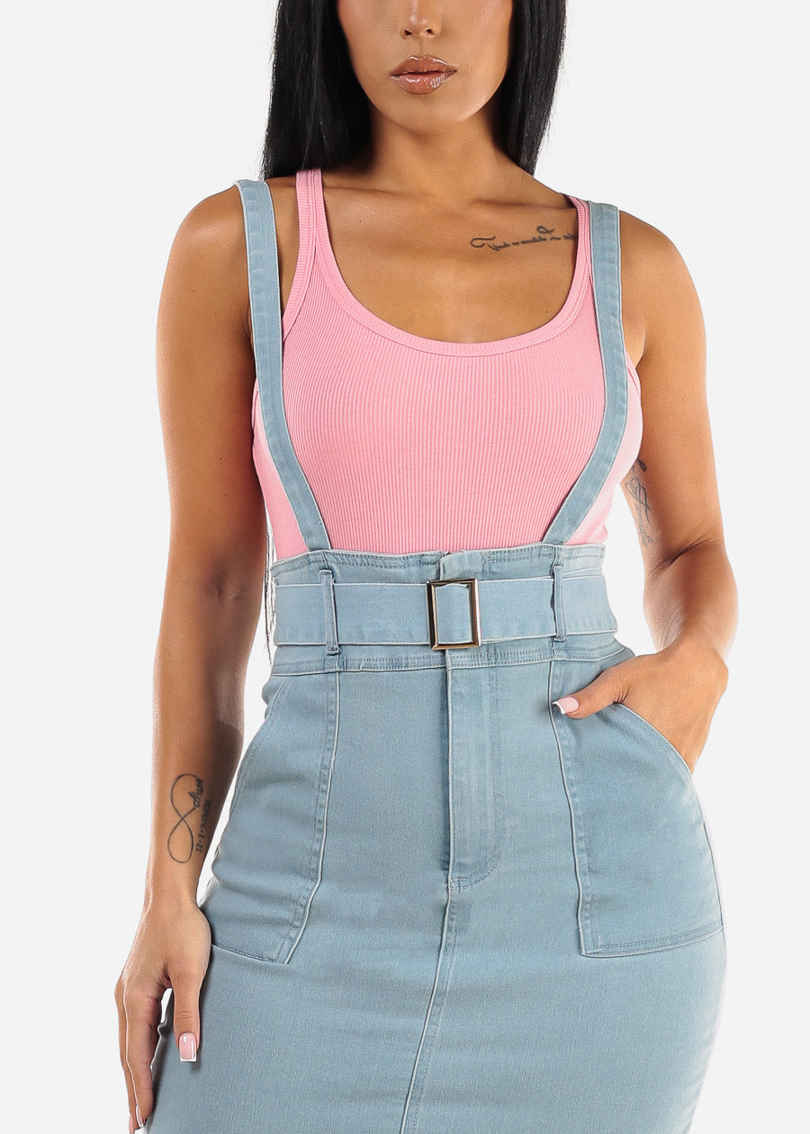 Sleeveless Scoop Neck Ribbed Bodysuit Pink