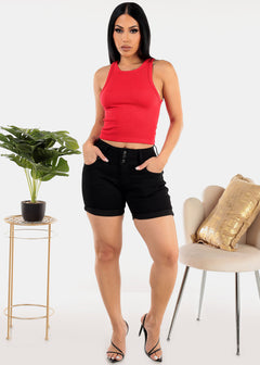 Sleeveless Seamless Ribbed Crop Top Red