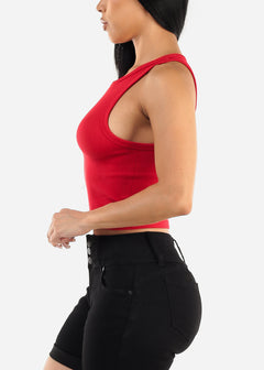 Sleeveless Seamless Ribbed Crop Top Red