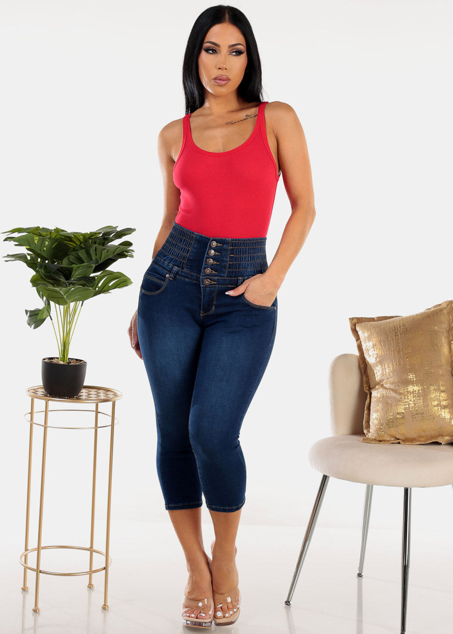 Sleeveless Scoop Neck Ribbed Bodysuit Red