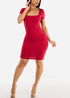 Short Sleeve Bodycon Mini Dress Red