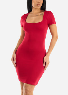 Short Sleeve Bodycon Mini Dress Red