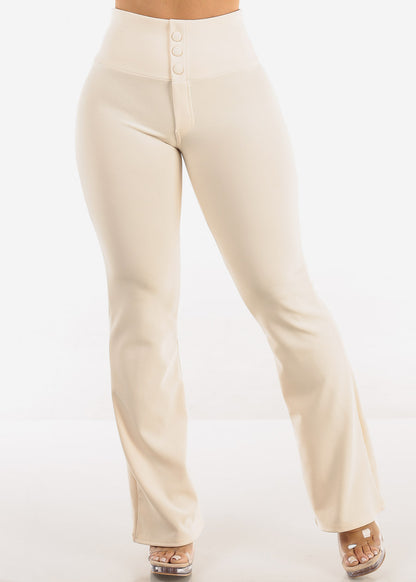 Butt Lift Stretchy High Waist Dressy Bootcut Pants Ivory