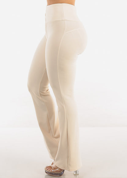 Butt Lift Stretchy High Waist Dressy Bootcut Pants Ivory